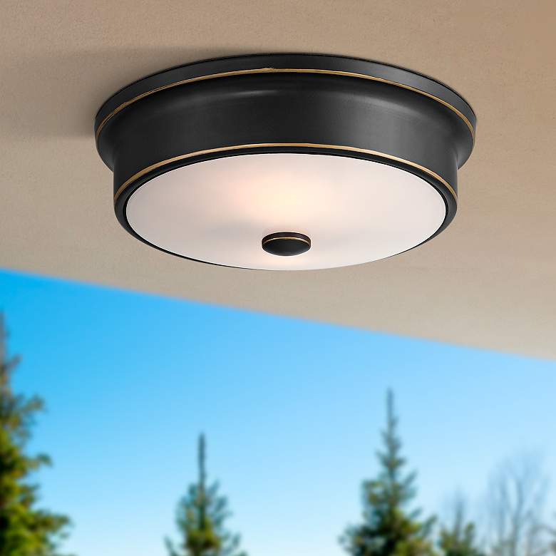 Image 1 Aabria 11 3/4" Wide Black and Outdoor Flush Ceiling Light