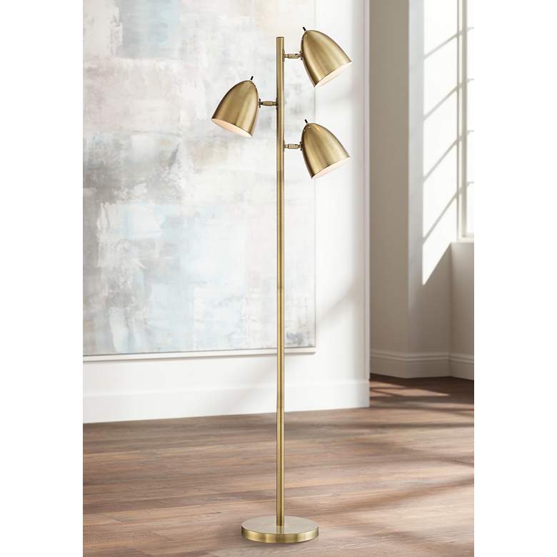 Image 1 Aaron Aged Brass Floor Lamp with Filament LED Bulbs
