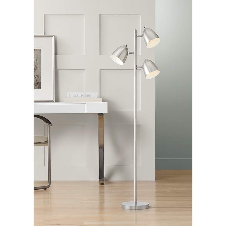 Image 1 Aaron Brushed Nickel 3-Light Tree Floor Lamp