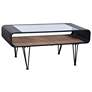 Aaron Graphite Metal Coffee Table with Clear Glass Top and Rattan Shelf