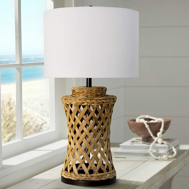 Image 1 Aasha Natural Water Hyacinth Table Lamp with White Shade