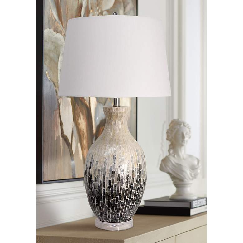 Image 1 Aasha White and Gray Capiz Shell Ceramic Table Lamp