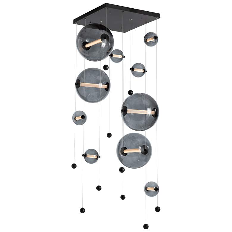 Image 1 Abacus 10-Light Square LED Pendant - Black - Grey Glass - Standard Height