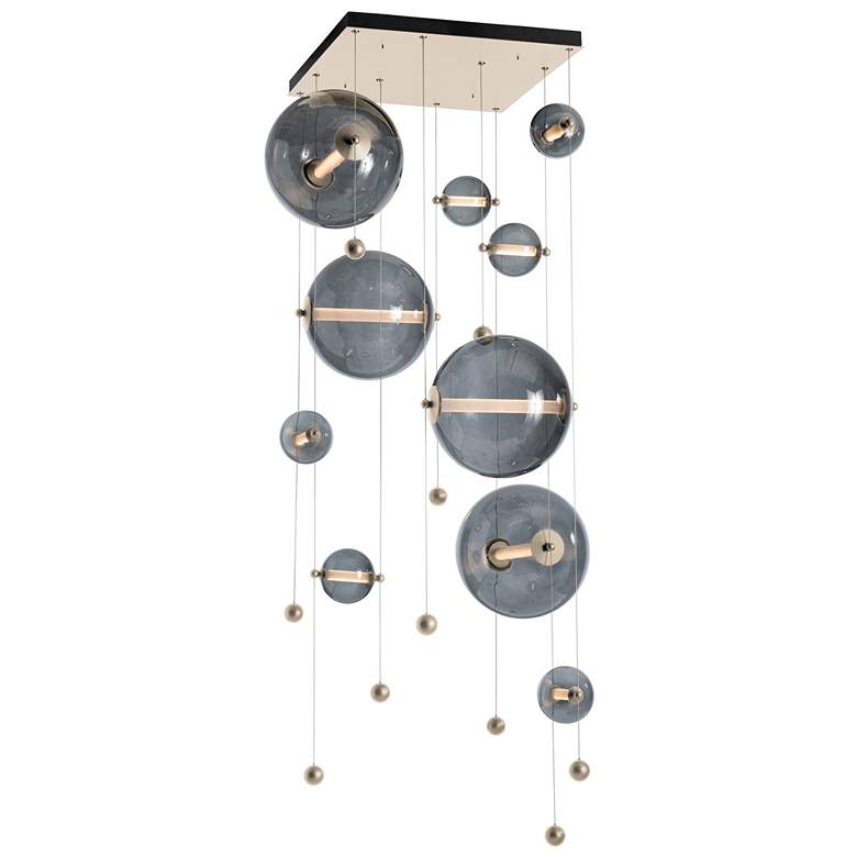 Image 1 Abacus 10-Light Square LED Pendant - Gold - Grey Glass - Standard Height