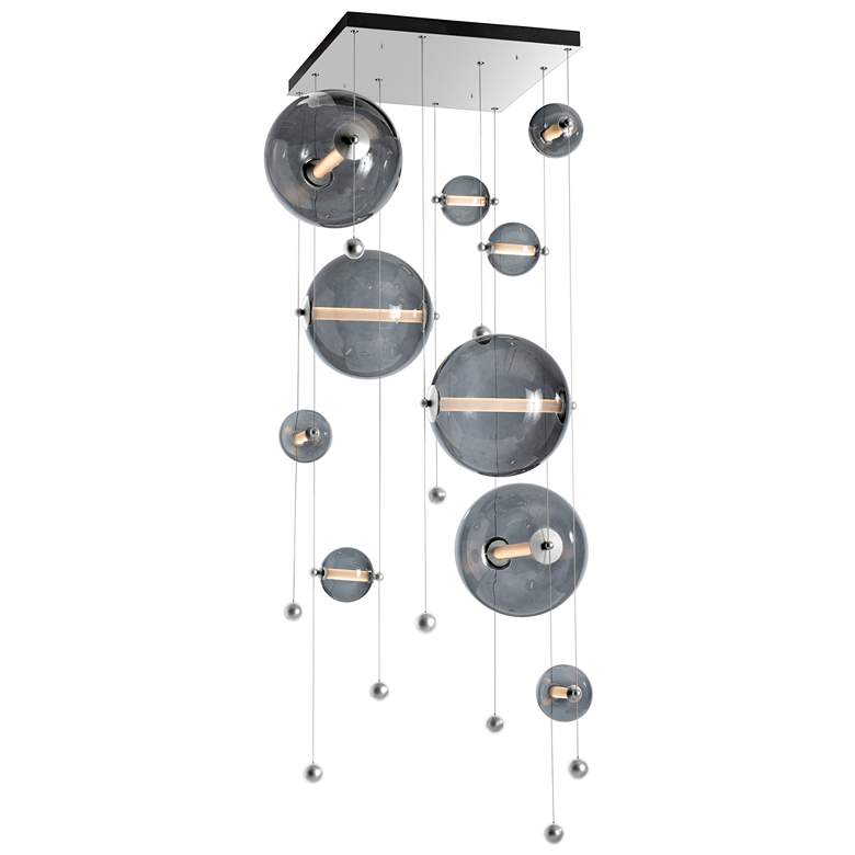 Image 1 Abacus 10-Light Square LED Pendant - Sterling - Grey Glass - Standard