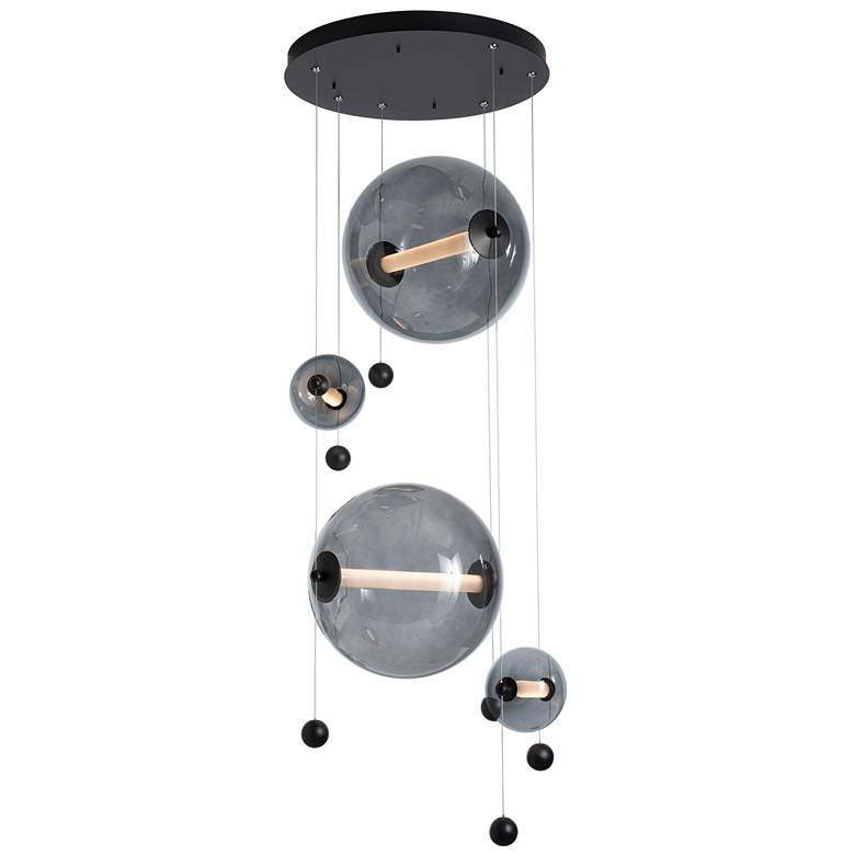 Image 1 Abacus 4-Light Round LED Pendant - Black - Grey Glass - Standard Height