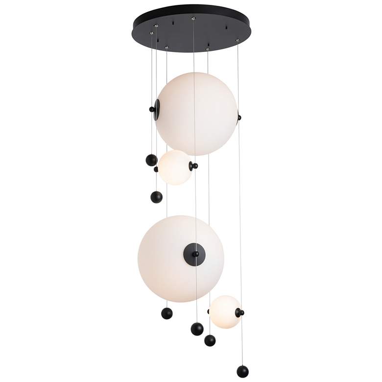 Image 1 Abacus 4-Light Round LED Pendant - Black - Opal Glass - Standard Height