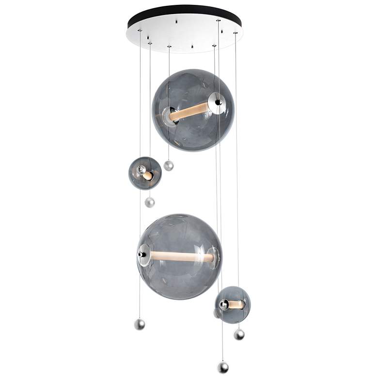 Image 1 Abacus 4-Light Round LED Pendant - Sterling - Grey Glass - Standard Height
