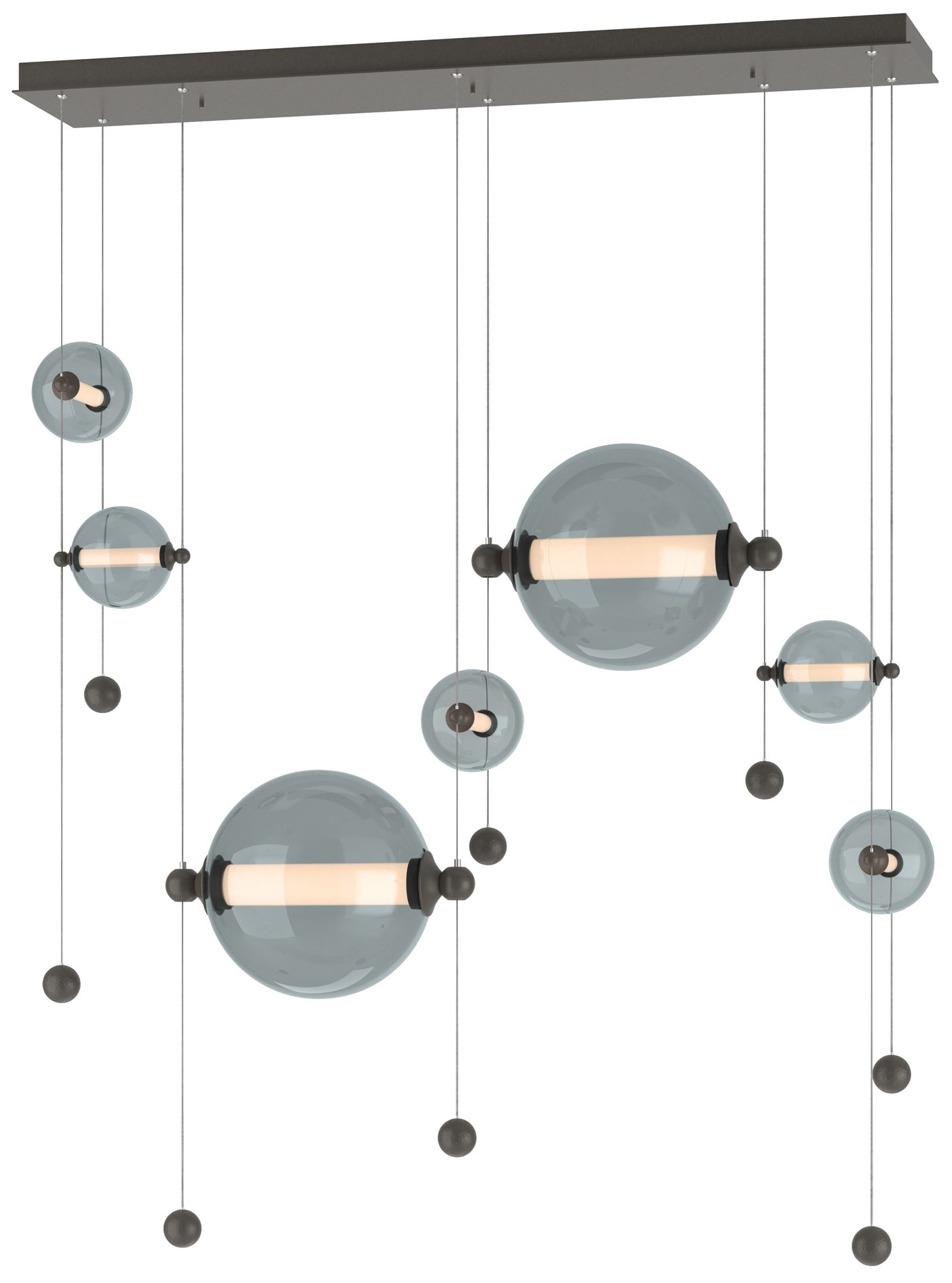 Abacus 7-Light Double Linear LED Pendant Dark Smoke Cool Grey Made to Order