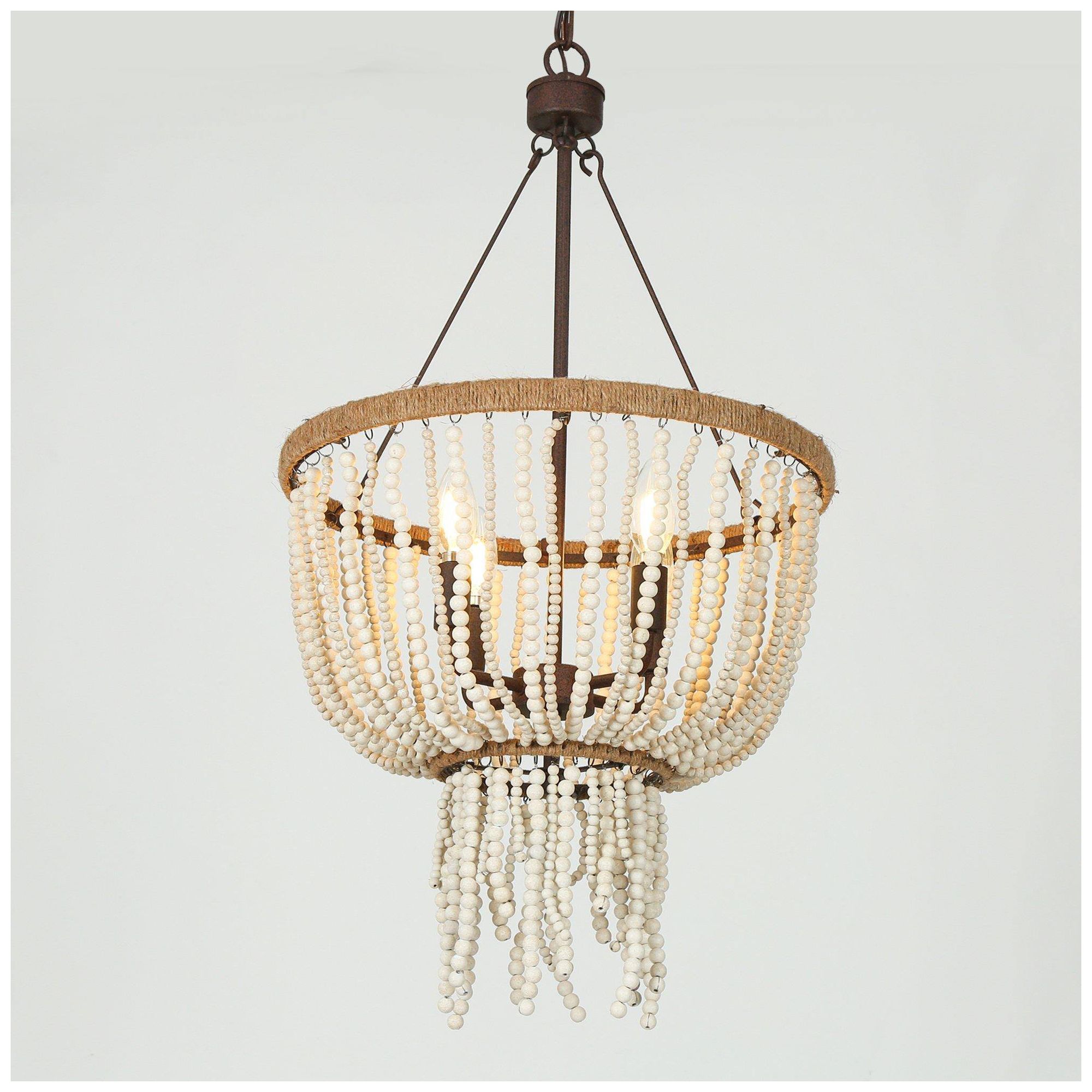 Image 3 Abajlen 17" Wide Gold and White Wood Bead 4-Light Chandelier more views