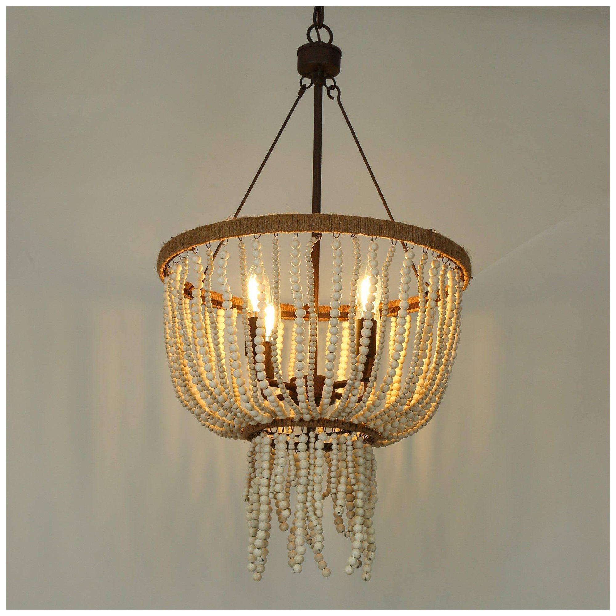 Image 4 Abajlen 17" Wide Gold and White Wood Bead 4-Light Chandelier more views
