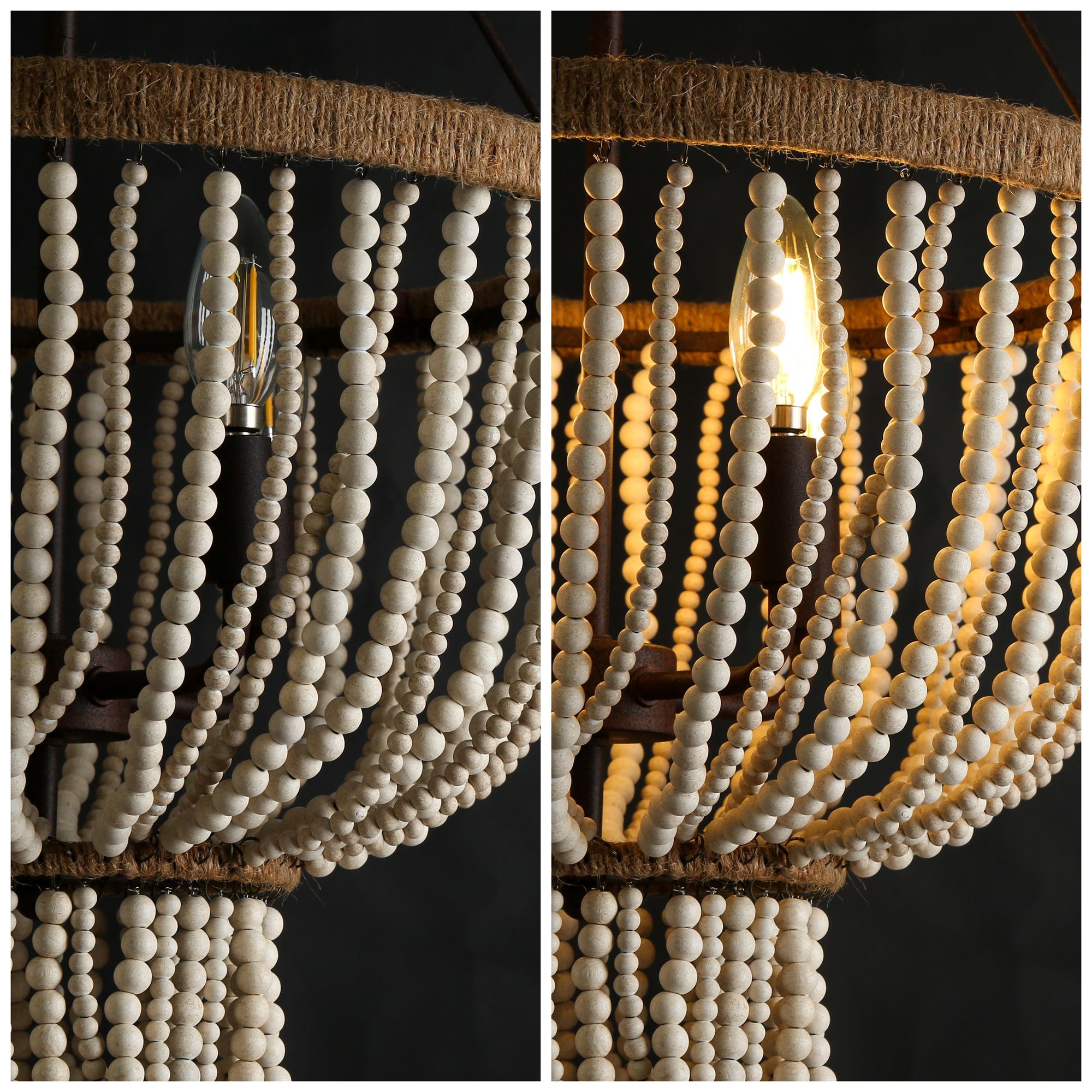 Image 6 Abajlen 17" Wide Gold and White Wood Bead 4-Light Chandelier more views