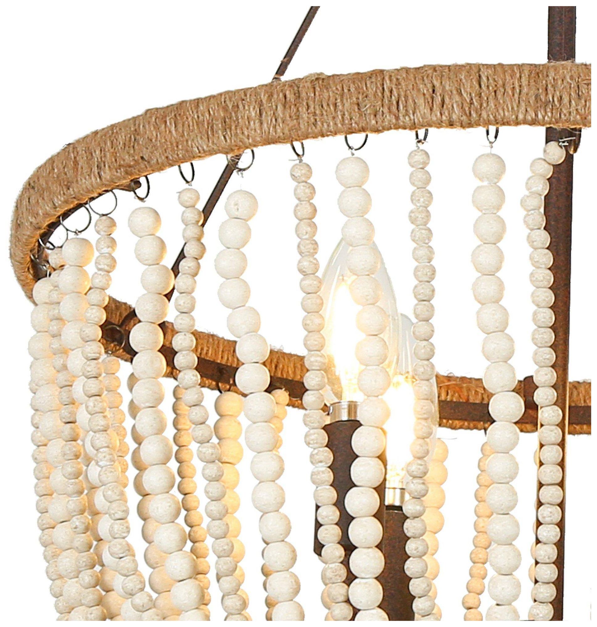 Image 7 Abajlen 17" Wide Gold and White Wood Bead 4-Light Chandelier more views