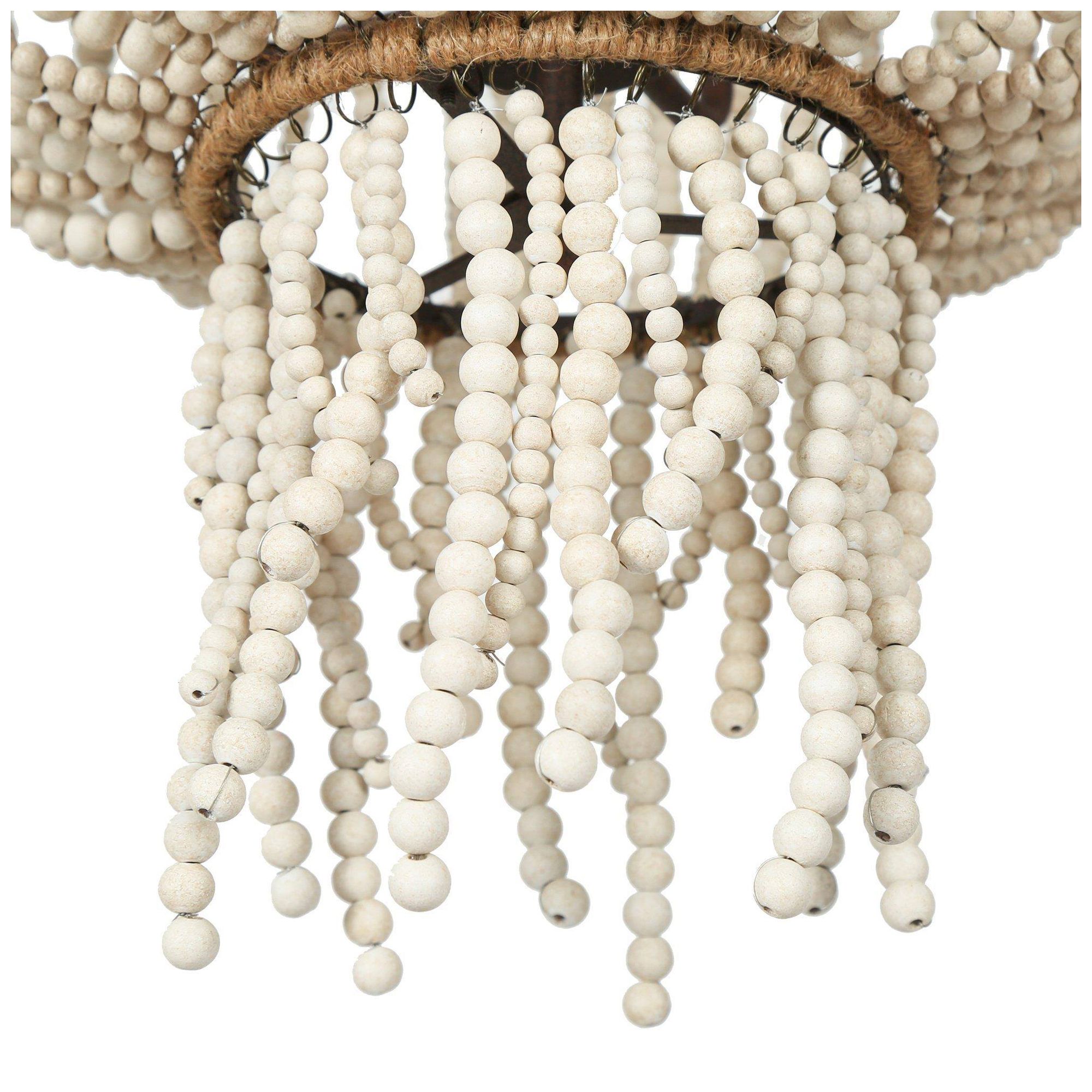 Abajlen 17" Wide Gold and White Wood Bead 4-Light Chandelier