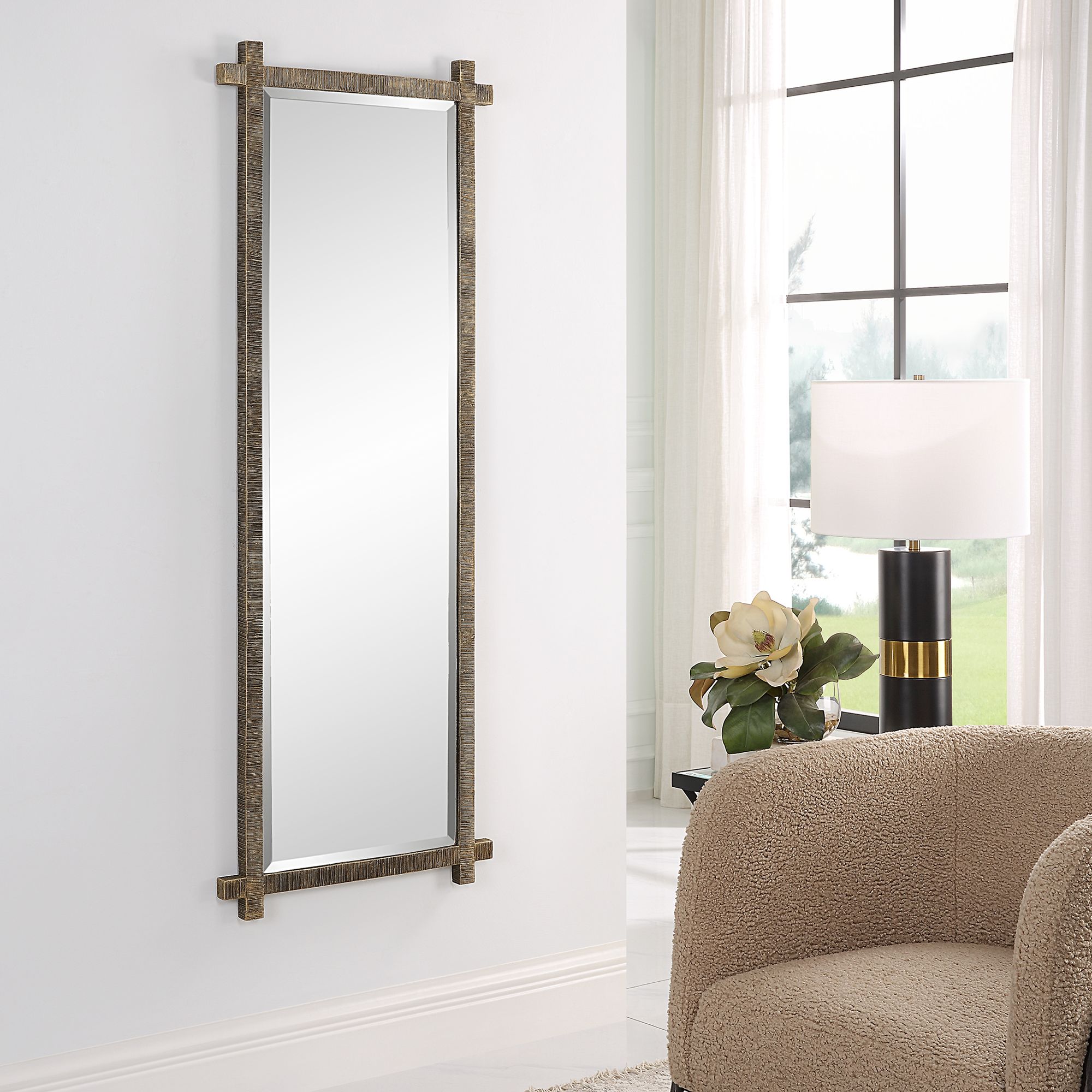 Image 4 Abanu 30" x 39 3/4" Rustic Gold Ribbed Frame Wall Mirror more views