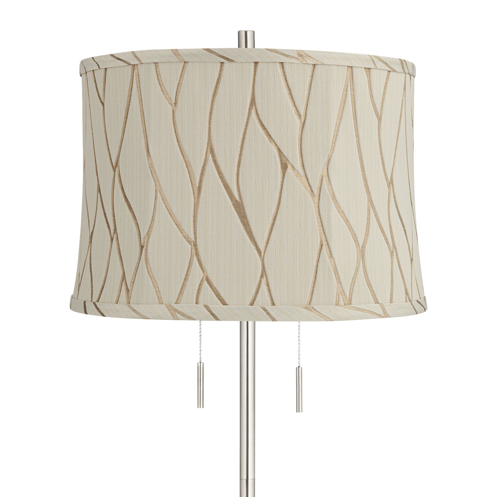 Image 2 Abba 65"H Brushed Steel Kinmen Cream Shade Twin Pull Chain Floor Lamp more views