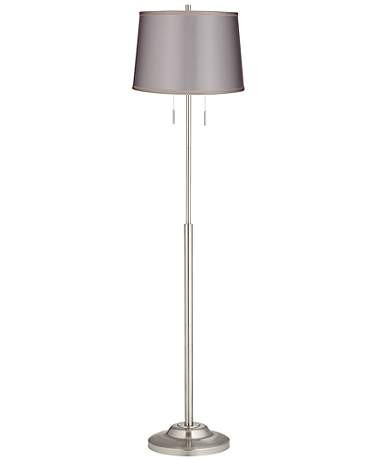 Abba 65"H Brushed Steel Sydnee Gray Shade Twin Pull Chain Floor Lamp