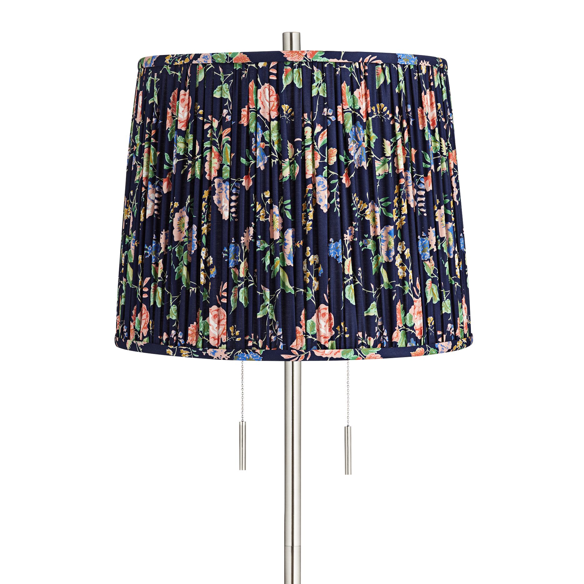 Image 2 Abba 65"H Brushed Steel w/ Navy Blue Shade Twin Pull Chain Floor Lamp more views