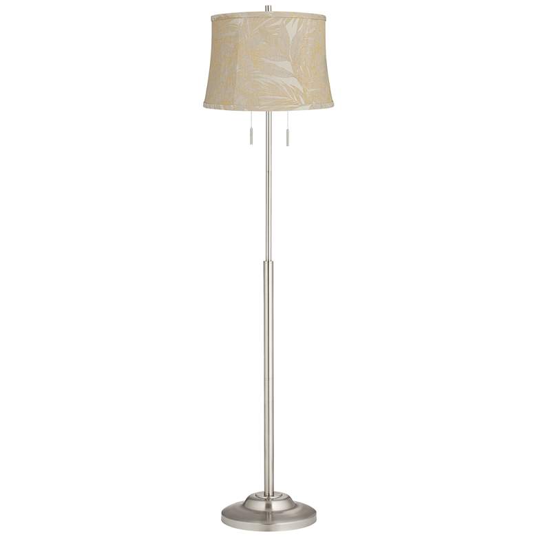 Image 1 Abba 65"H Brushed Steel Bergamo Gold Shade Twin Pull Chain Floor Lamp