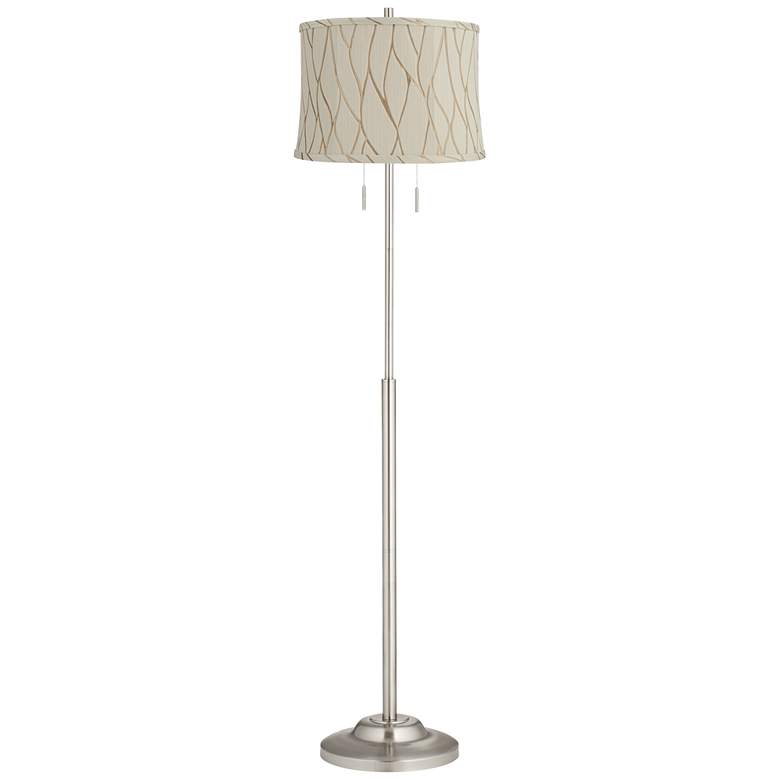 Image 1 Abba 65"H Brushed Steel Kinmen Cream Shade Twin Pull Chain Floor Lamp