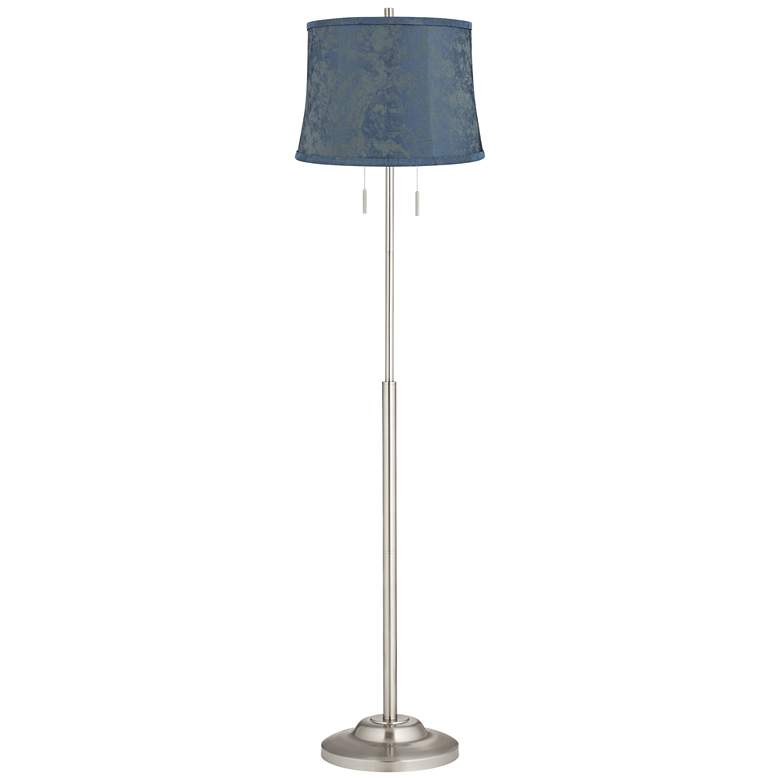 Image 1 Abba 65"H Brushed Steel Nagano Blue Shade Twin Pull Chain Floor Lamp