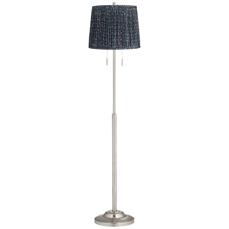 Image 1 Abba 65"H Brushed Steel Sally Green Shade Twin Pull Chain Floor Lamp