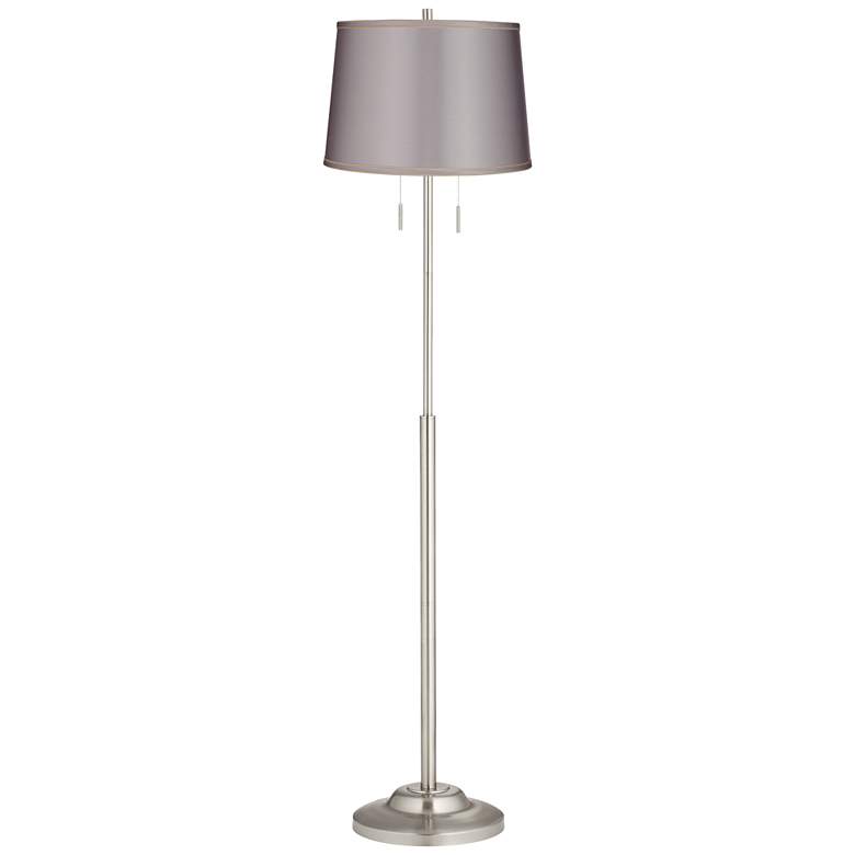 Image 1 Abba 65"H Brushed Steel Sydnee Gray Shade Twin Pull Chain Floor Lamp