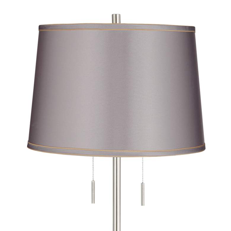 Image 2 Abba 65"H Brushed Steel Sydnee Gray Shade Twin Pull Chain Floor Lamp more views