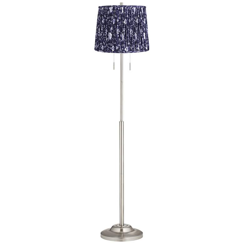 Image 1 Abba 65"H Brushed Steel w/ Deep Blue Shade Twin Pull Chain Floor Lamp