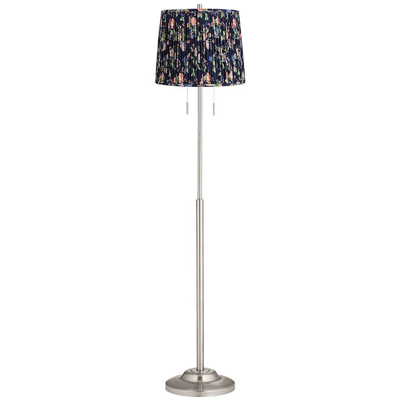 Image 1 Abba 65"H Brushed Steel w/ Navy Blue Shade Twin Pull Chain Floor Lamp