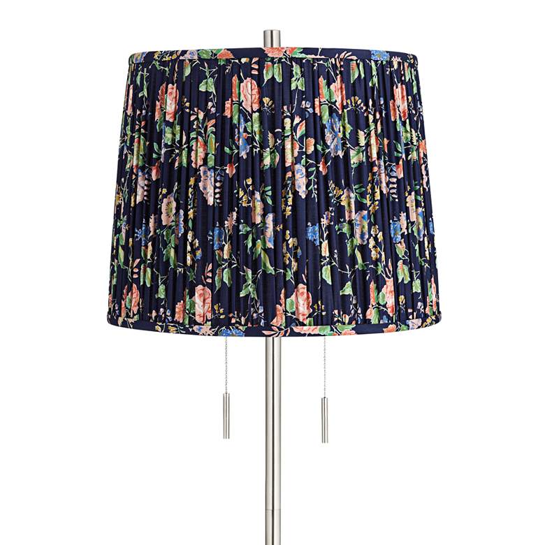 Image 2 Abba 65"H Brushed Steel w/ Navy Blue Shade Twin Pull Chain Floor Lamp more views