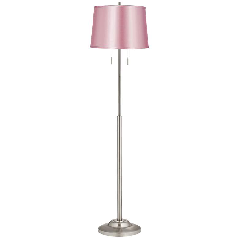 Image 1 Abba 65"H Brushed Steel w/ Pale Pink Shade Twin Pull Chain Floor Lamp