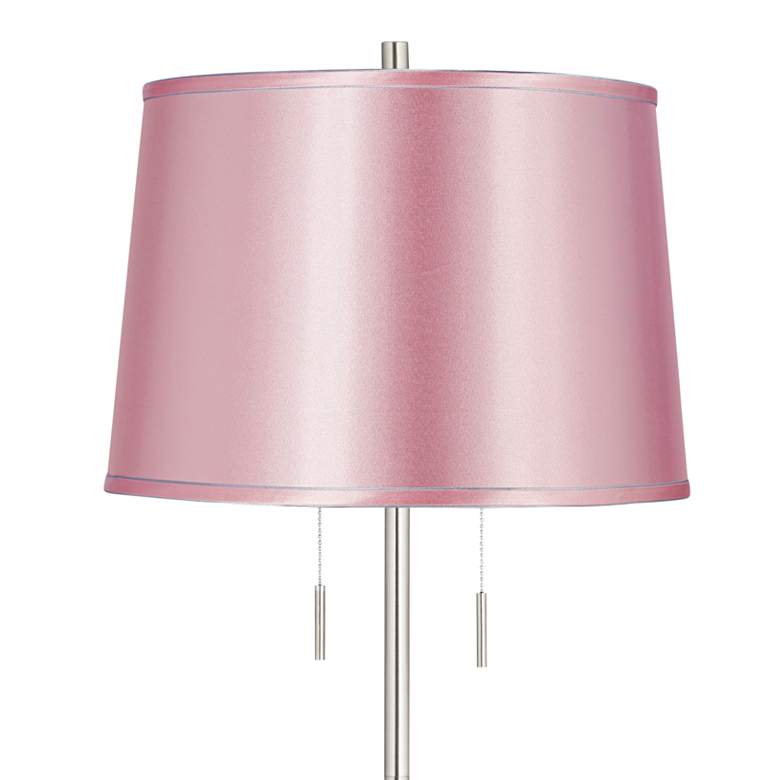 Image 2 Abba 65"H Brushed Steel w/ Pale Pink Shade Twin Pull Chain Floor Lamp more views