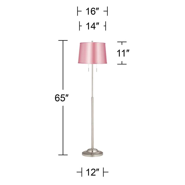 Image 5 Abba 65"H Brushed Steel w/ Pale Pink Shade Twin Pull Chain Floor Lamp more views