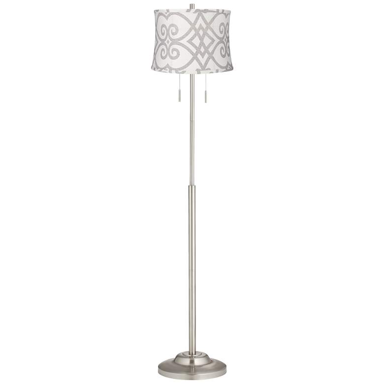 Image 1 Abba Cream and Gray Shade Brushed Steel Floor Lamp