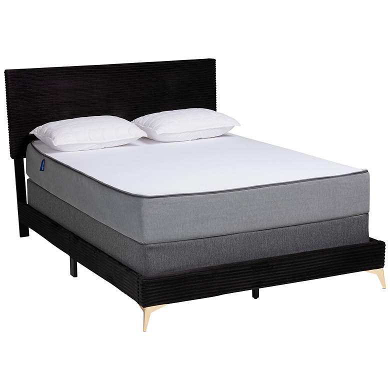 Image 2 Abberton Black Velvet Fabric Queen Size Panel Bed