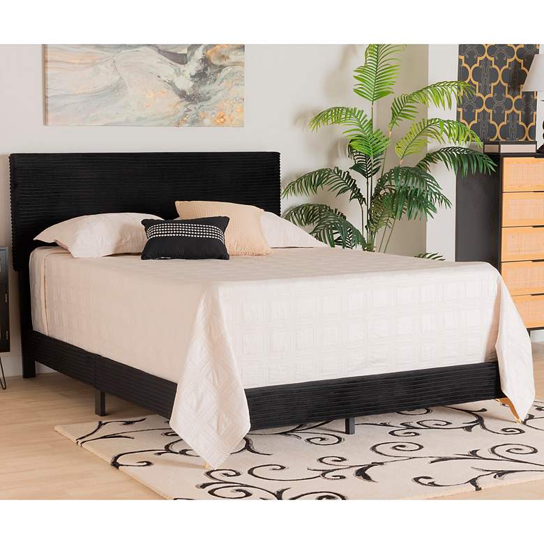 Image 1 Abberton Black Velvet Fabric Queen Size Panel Bed