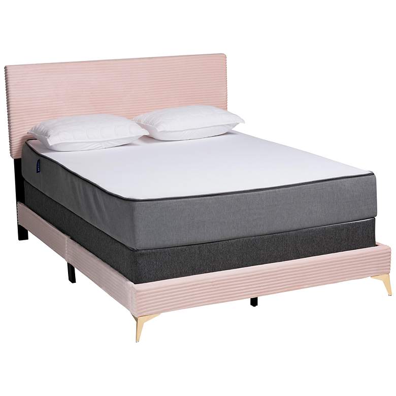 Image 2 Abberton Light Pink Velvet Fabric Queen Size Panel Bed