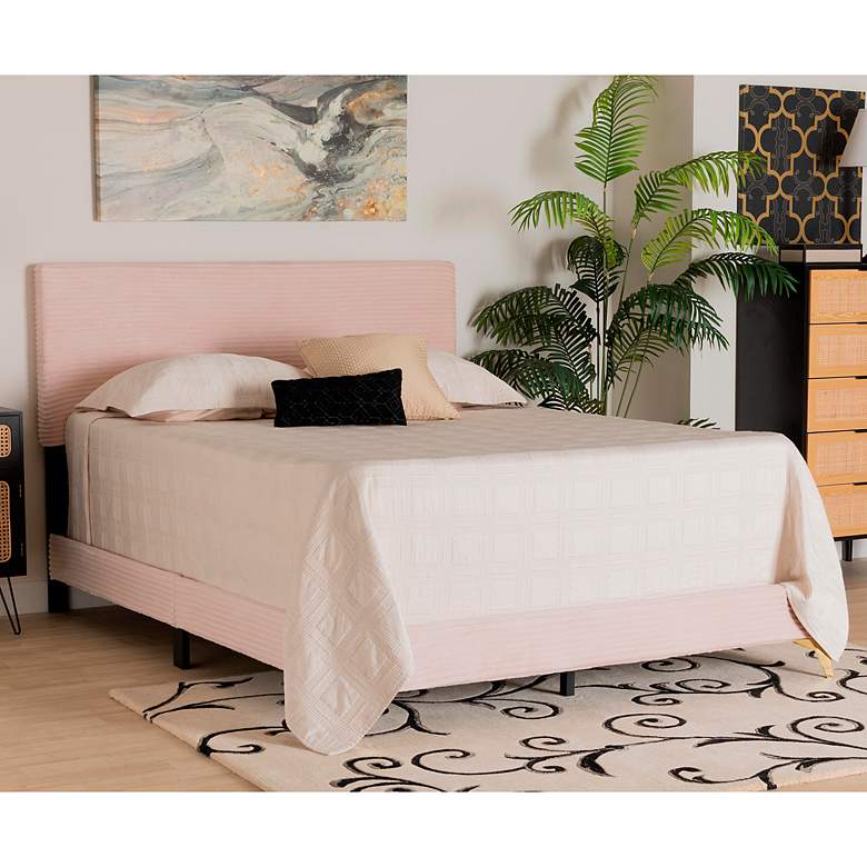 Image 1 Abberton Light Pink Velvet Fabric Queen Size Panel Bed