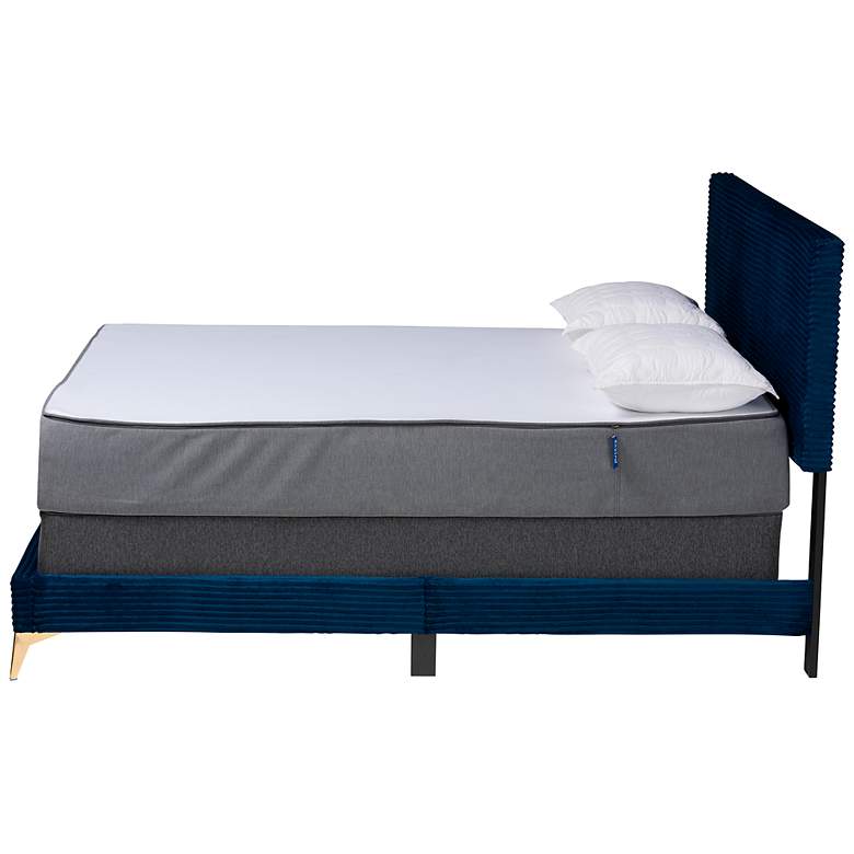 Image 5 Abberton Navy Blue Velvet Fabric Queen Size Panel Bed more views