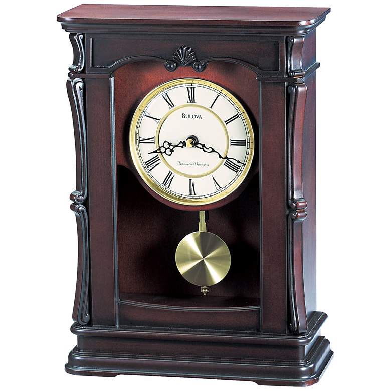Image 1 Abbeville Walnut 13 1/4 inch High Bulova Mantel Clock
