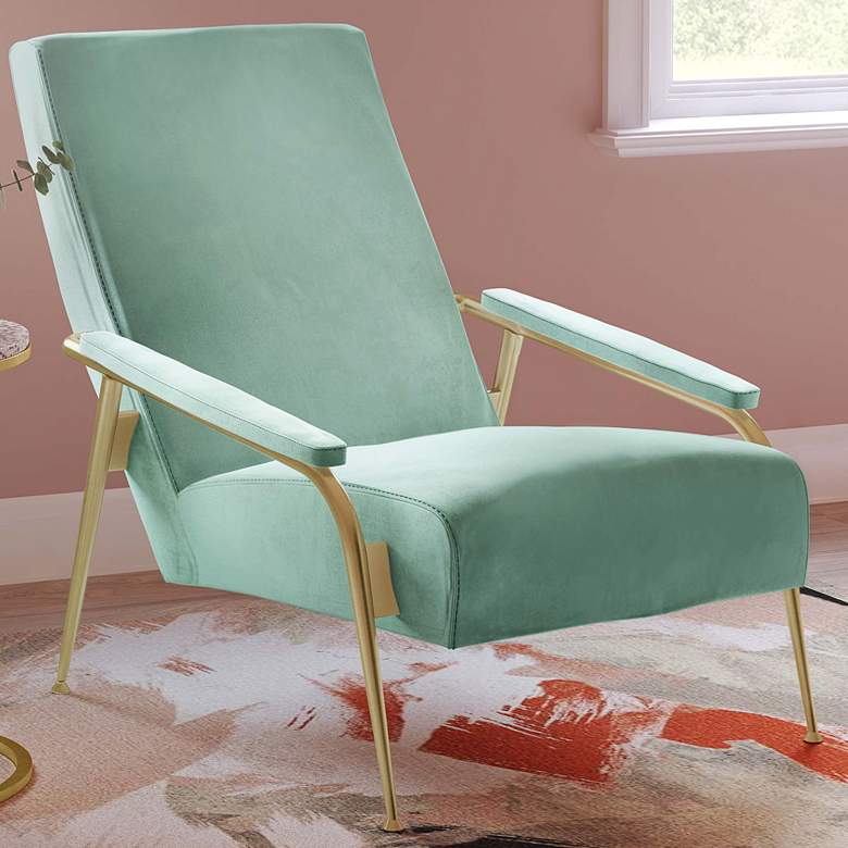 Image 1 Abbey Mint Green Velvet and Brushed Gold Armchair