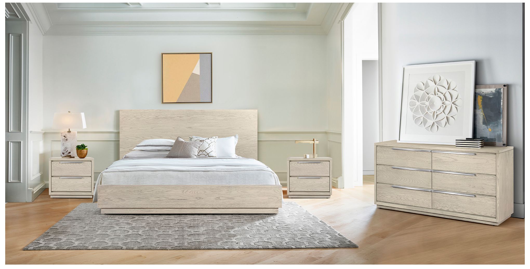 Abbey Nightstand with 2 Drawers in Grey Oak Wood