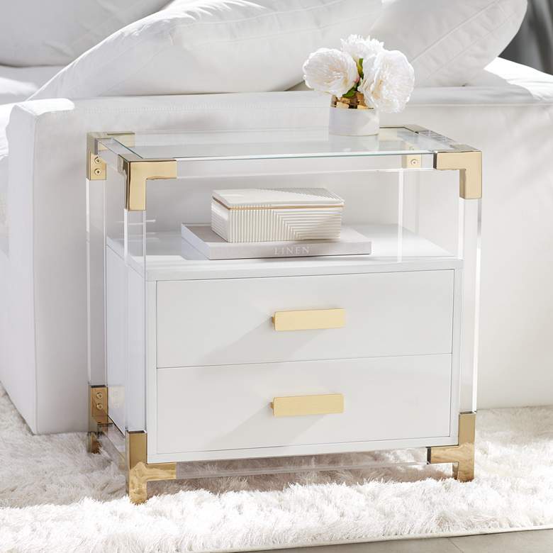 Image 1 Abby 23 1/2 inch Wide White and Gold Acrylic Accent Table