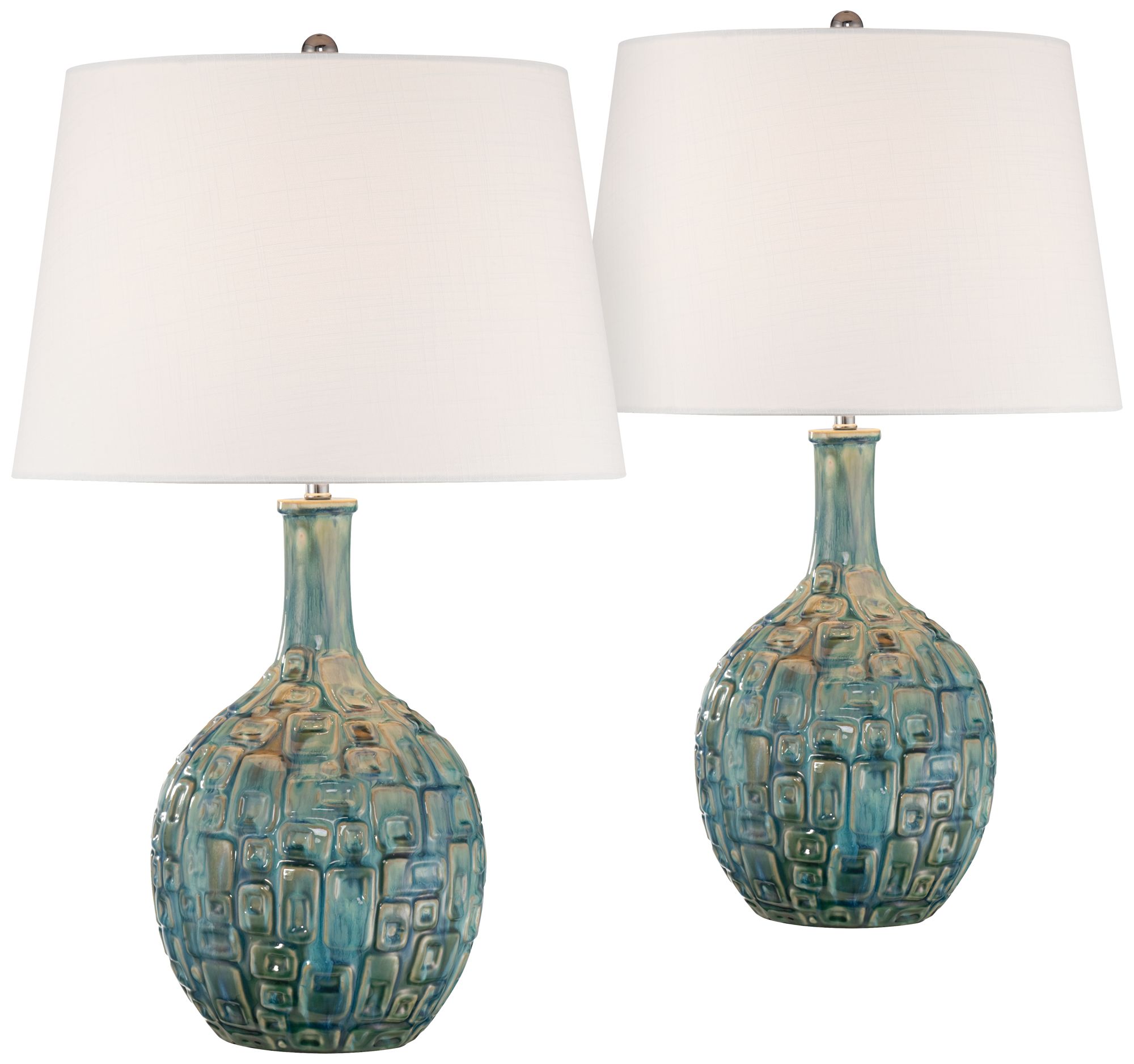 Image 2 Abby 26" Mid-Century Teal Ceramic Gourd Table Lamps Set of 2