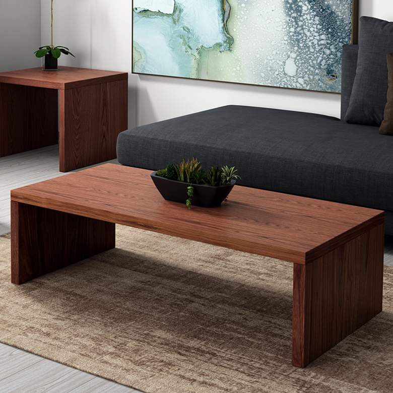 Image 1 Abby 47 1/4 inchW Walnut Veneer Wood Rectangular Coffee Table