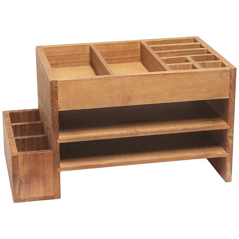 Image 2 Abby Natural Wood Tiered Desk Organizer w/ Cubbies and Tray