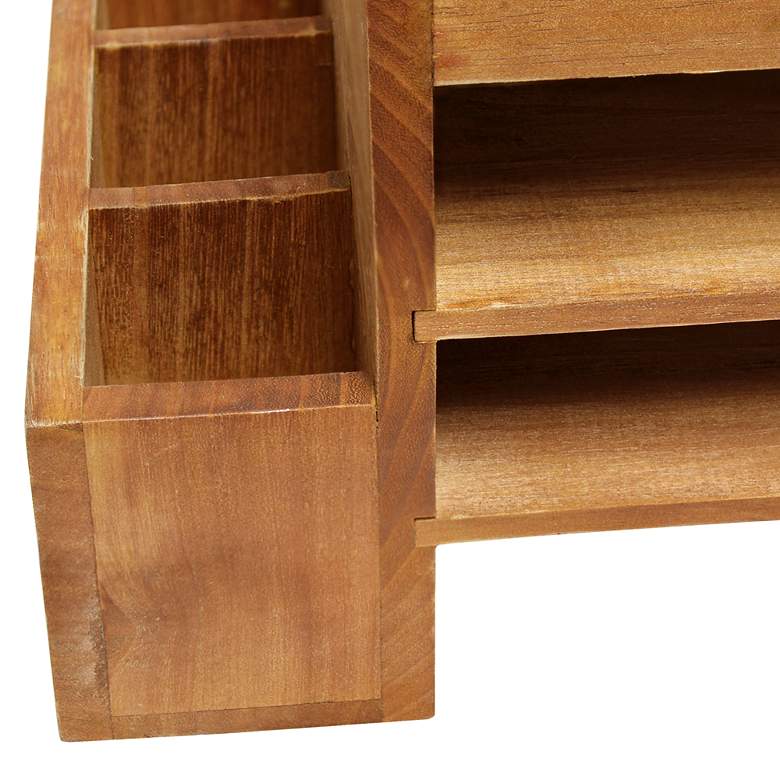 Abby Natural Wood Tiered Desk Organizer w/ Cubbies and Tray more views
