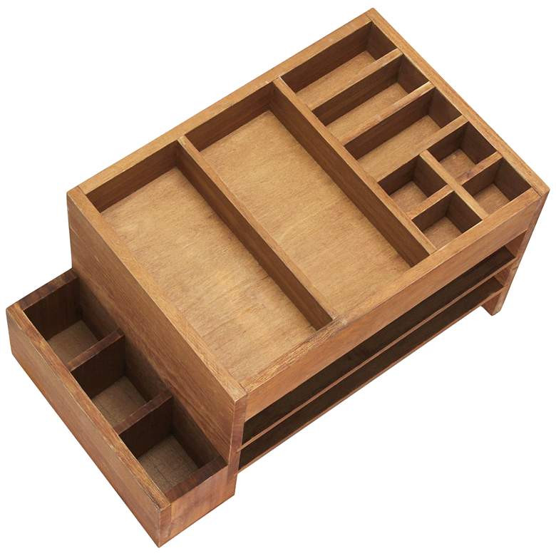 Abby Natural Wood Tiered Desk Organizer w/ Cubbies and Tray more views