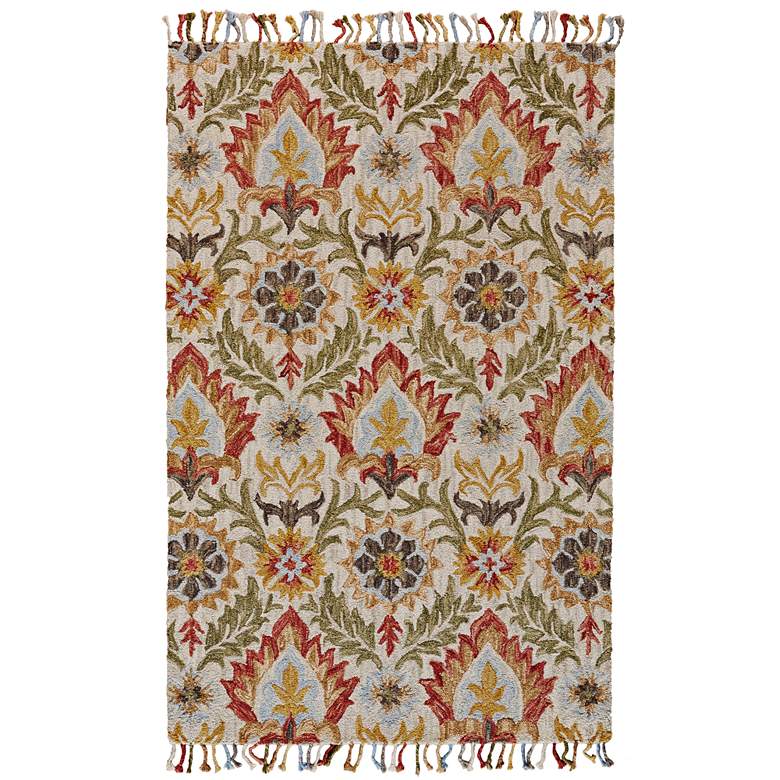 Image 1 Abelia 6648675 5'x8' Beige Green Tufted Suzani Wool Area Rug